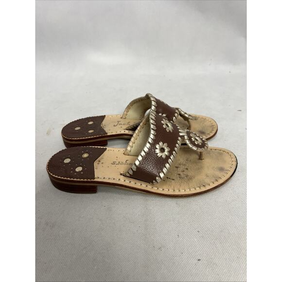 Jack Rogers Sandals Metallic Silver Brown Thong Slip On Leather Size 6 - Picture 5 of 9